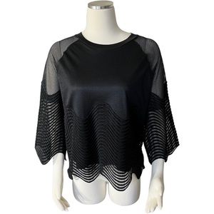 True Life NWT Black Mesh Blouse with Scalloped Edging size L